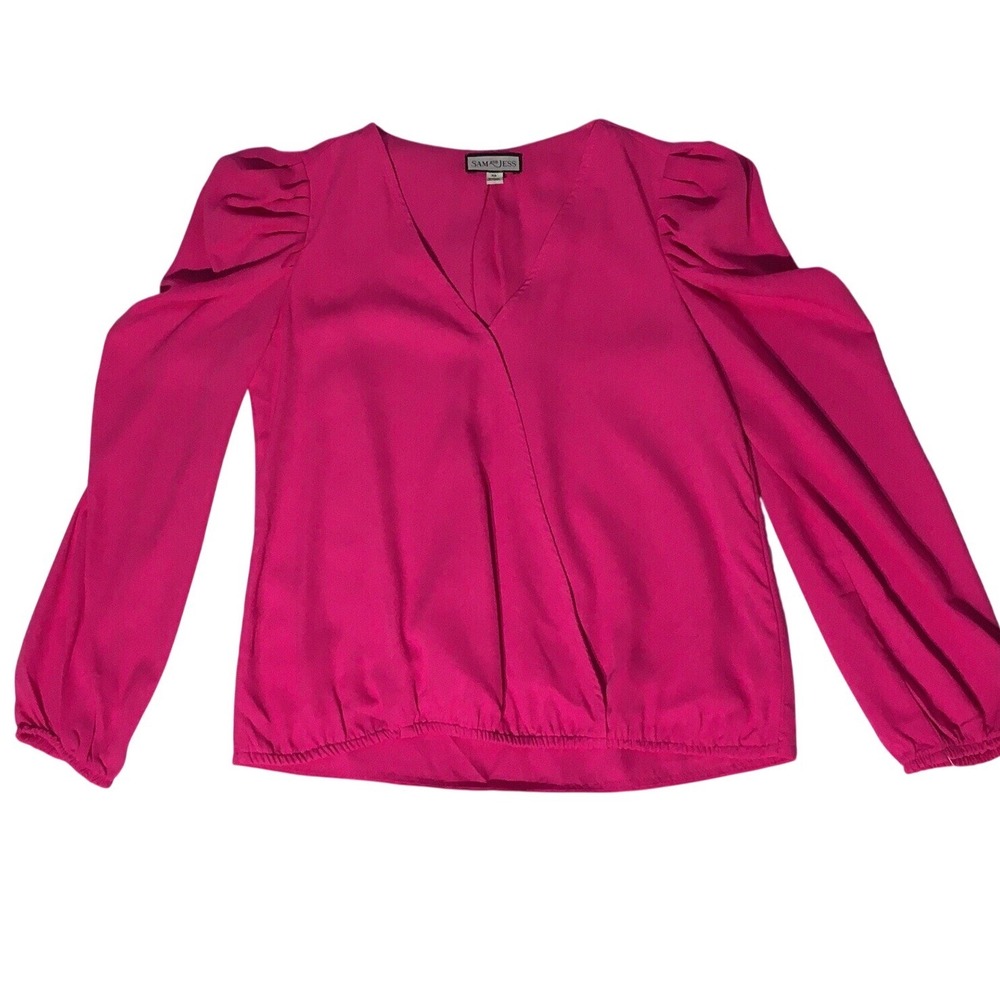 Sam and Jess Women's Pink Pouf Sleeve Surplice‎ Neckline Wear to Work Top XS